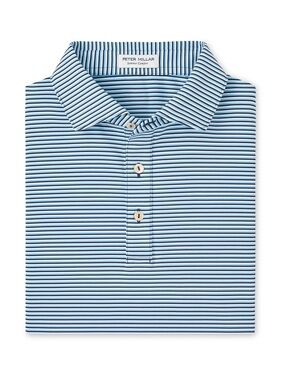 Peter Millar Navy Blue Linden Performance Jersey Polo Striped Summer Comfort
